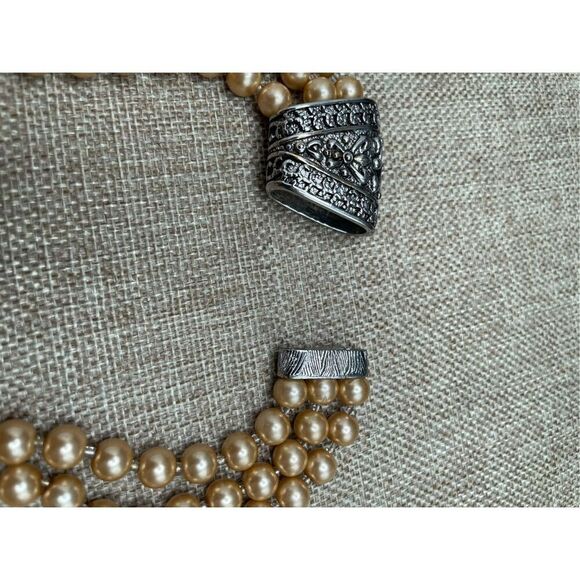 Vintage Multi Strand Champagne Pearl Choker Necklace Magnetic Closure - Picture 7 of 12